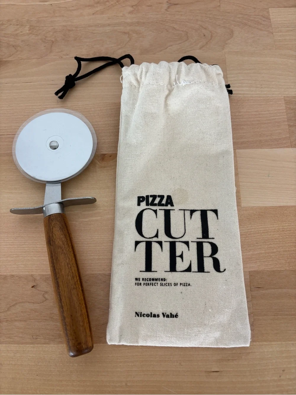 Wooden Handle Pizza Cutter - Natural Wood